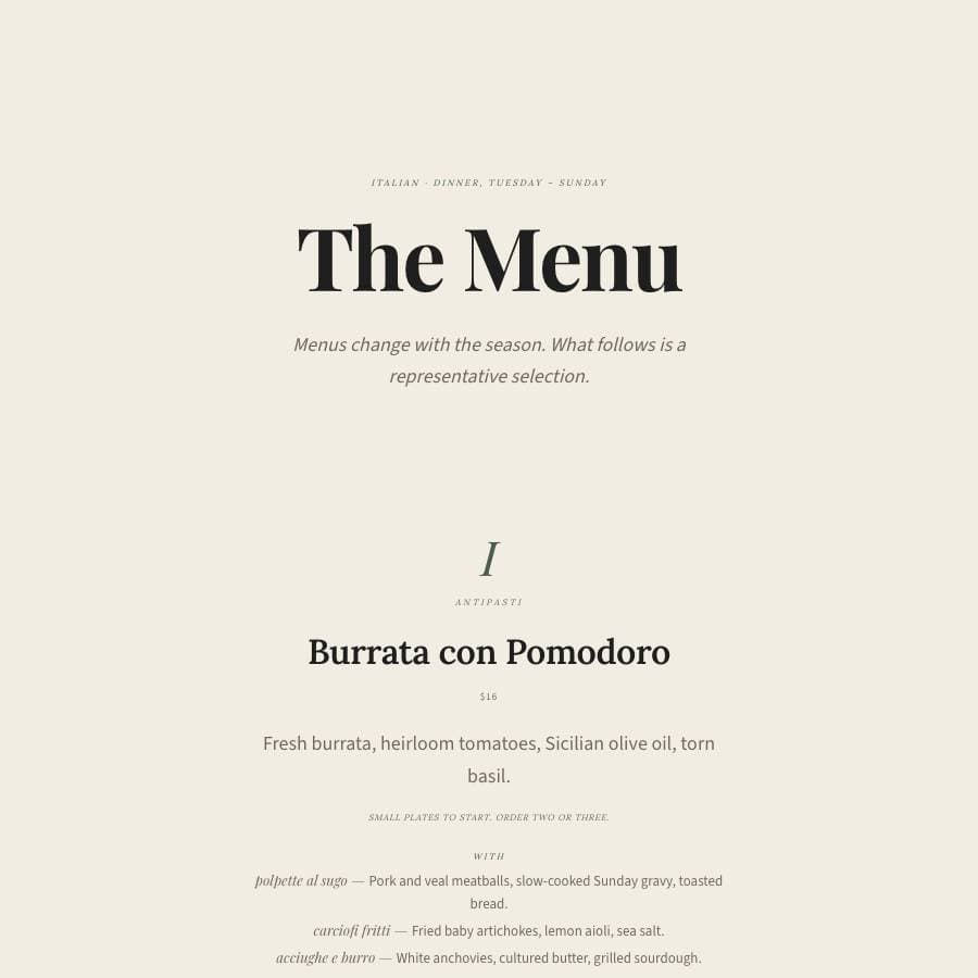 Menu — real render from a generated site