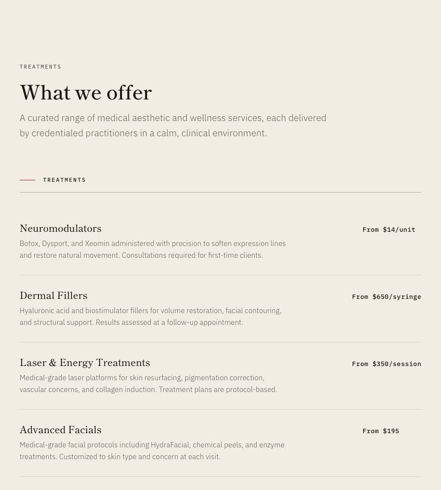 Services & pricing — real render from a generated site