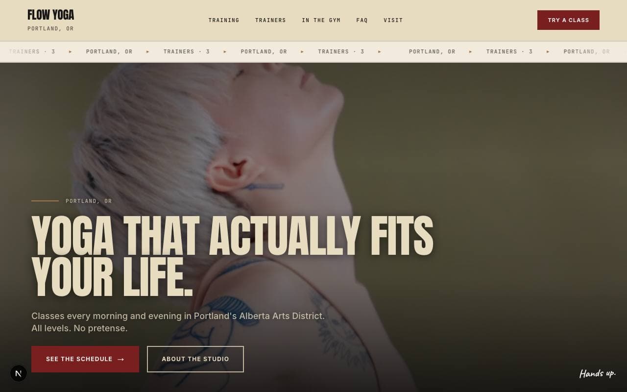 Flow Yoga — a real Personal training site generated by SitegenOS