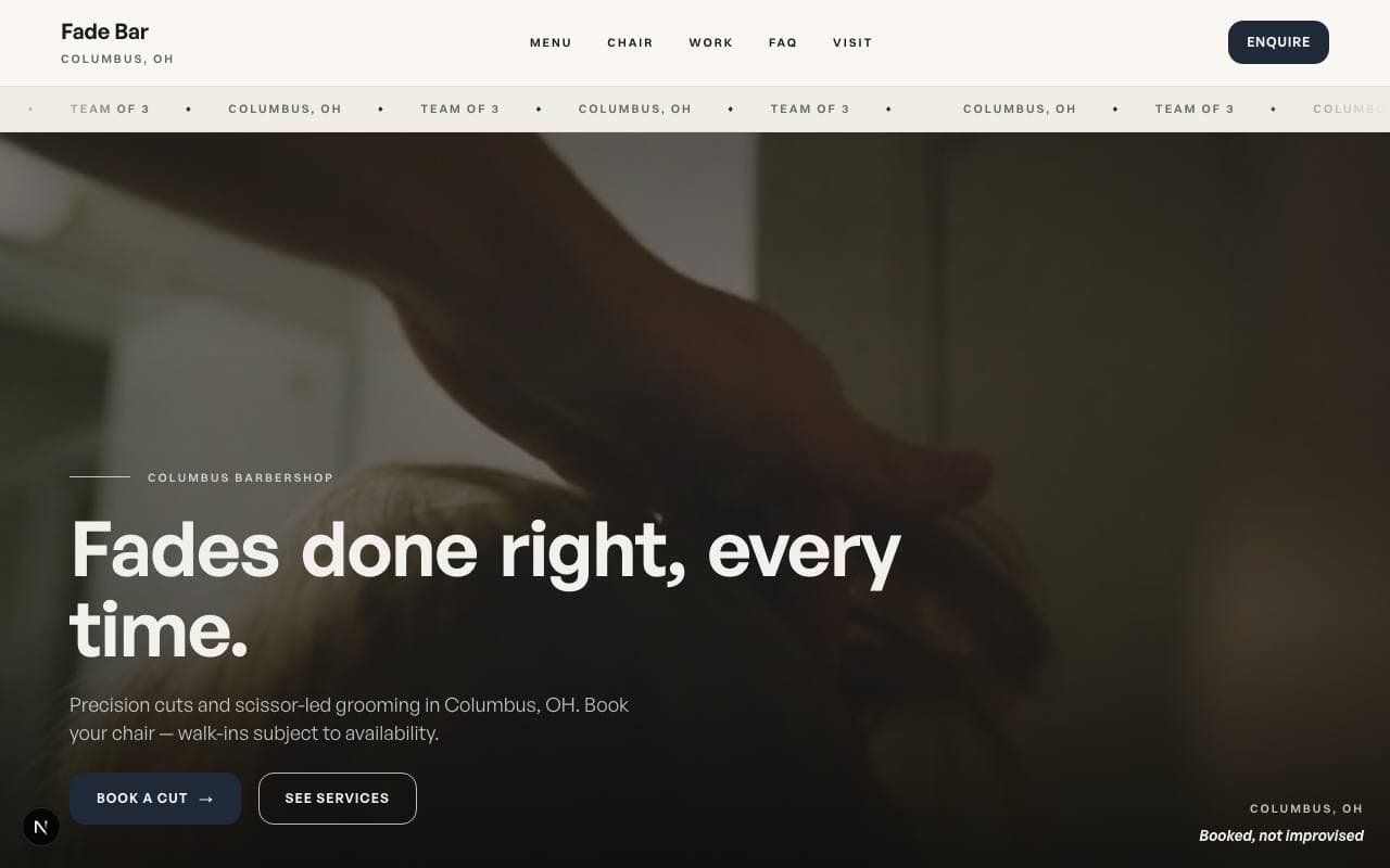 Fade Bar — a real Hairdressers and beauty salons site generated by SitegenOS