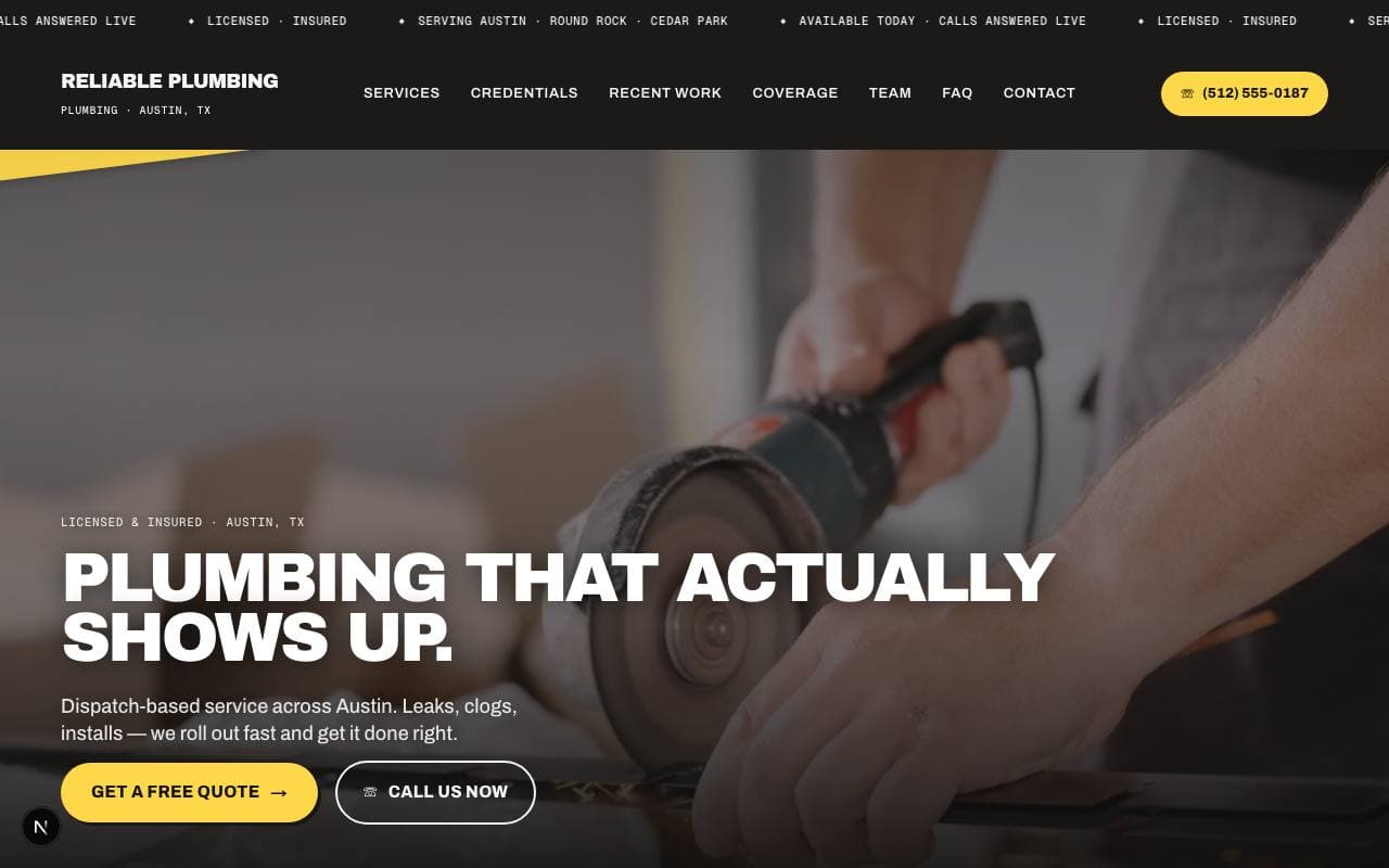 Reliable Plumbing — a real Trades & Home Services site generated by SitegenOS